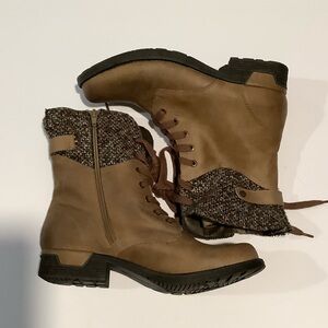 White Mountain Tan Combat Boots with Knit Cuff